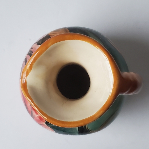 Signed Handpainted Mexican Majolica Pottery Pitcher Hummingbird Hibiscus Flower - Picture 6 of 10